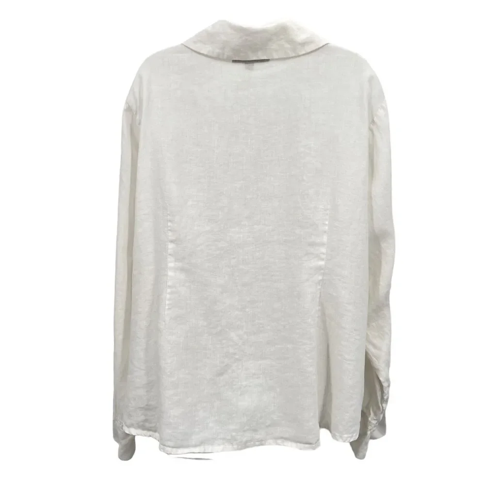 FLAX by Jeanne Engelhart Size 1G 1X White Button Down Shirt Lagenlook Top Linen - Picture 11 of 16